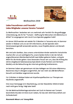 Weihnachtsbrief Tumaini 2018